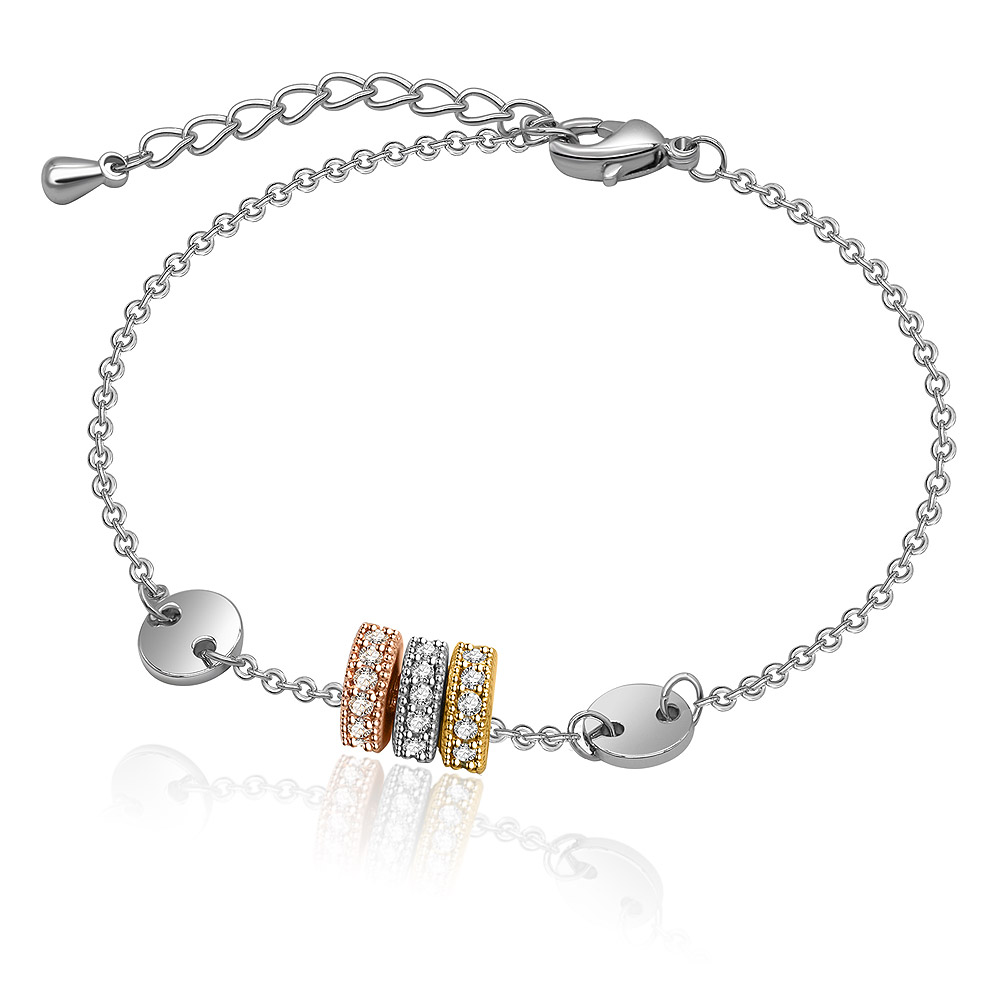 Charm Bracelet With Zirconia In 3 Tones Plating